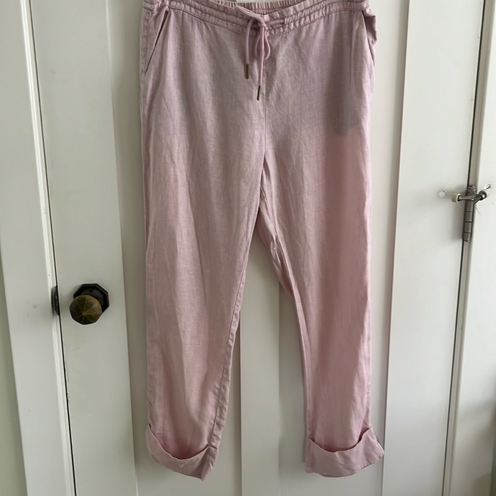 Michael Stars pink pull on Linen Cuffed crop pant Sz Small